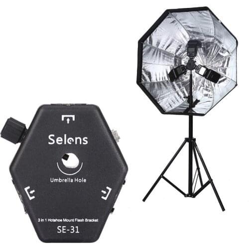 Selens SE-31 Triple Head Hot Shoe Bracket Support SYNC Trigger Professional Flash Stand with Umbrella Holder for Light Stand