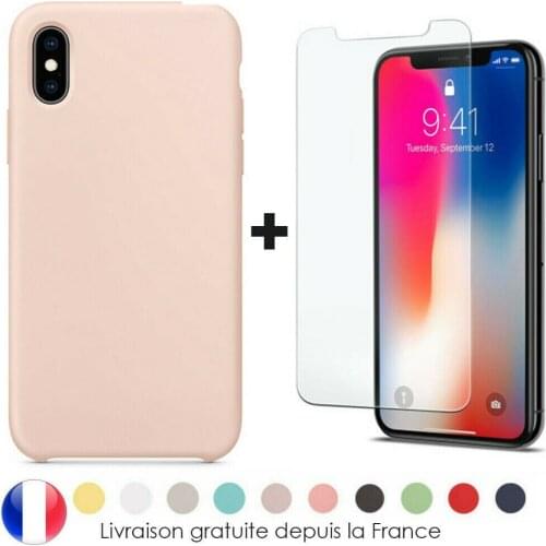Coque Silicone For iPhone 6 7 8 Xr Xs MAX X 11 12 Pro + Vitre Verre trempé Ecran