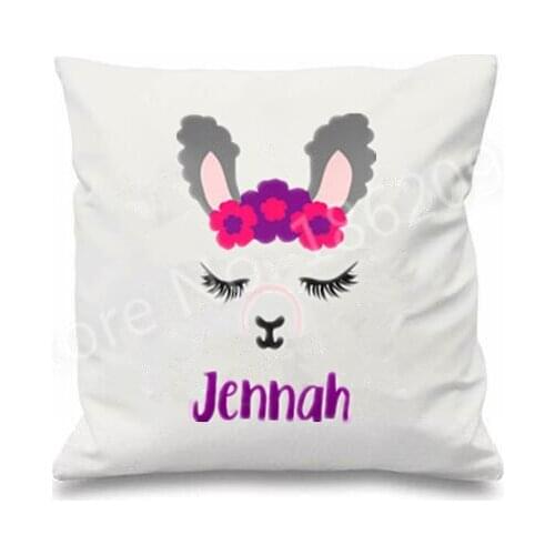 Cute Floral Llama Personalised Pillow Case Pink Llamas Cushion Cover Girly Design Custom Birthday Christmas Gifts for Kids Girl