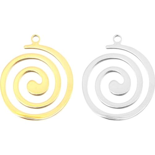 Simsimi spiral helix round pendant stainless steel charm pendant diy necklace for women gift both sides mirror polishd 1pcs