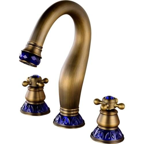Bathroom Basin Faucet Antique Brass Sink Mixer Tap Hot & Cold Widespread Basin Faucet Bathtub Mixer Tap Water Crane Torneira