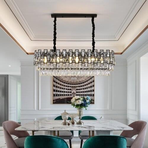 Modern Crystal Chandelier For Dining Room Kitchen Luxury Indoor Hanging Lighting Rectangle Black Cristal LED Home Light Fixtures