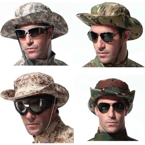 Tactical Boonie Hat Sombrero Sun Hat Military Round-brimmed Hat Camouflage Bucket Bonnet Outdoor Sports Cap for Shooting Hunting