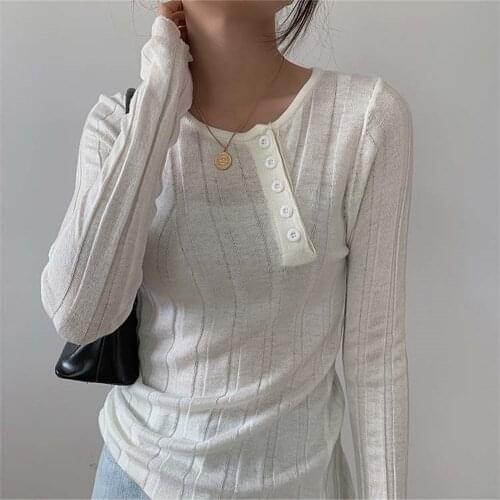 Alien Kitty 2021 Knitted Sweaters Tops Autumn Pure Color Slim-Fit Chic Casual Woman Bottom OL All Match Pullover Loose Stylish