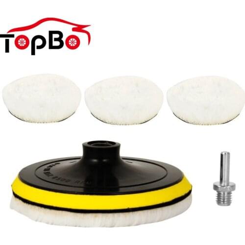 Universal 5Pcs 3"/4"/5" Car Detailing Waxing Polishing Discs Cleaning Kit Polisher Buffer Soft Artificial Soft Wool Bonnet Pad
