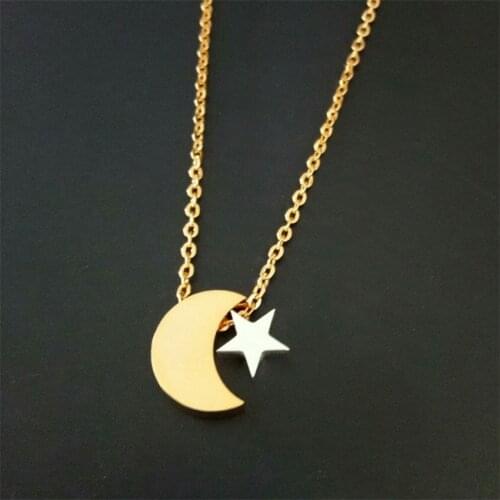 GORGEOUS TALE Cute Stainless Steel Chain Bijoux Femme Moon & Star Gold with Mix Colors Cute Graduation Chokers Necklaces Women