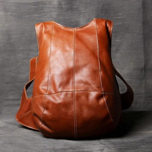 Vintage Oxhide Top Layer Cow Leather Shoulder Bag Handmade Head Leather Backpack Cowhide Mens Computer Bag