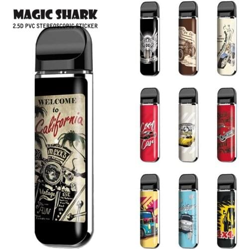 Magic Shark High Quality Waterproof Vintage Car Motorcycle Nostalgic Stereo PVC Vape Sticker Case for Smok Novo