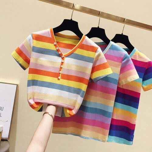 HF-2F-211-9651 Rainbow striped T-shirt Women