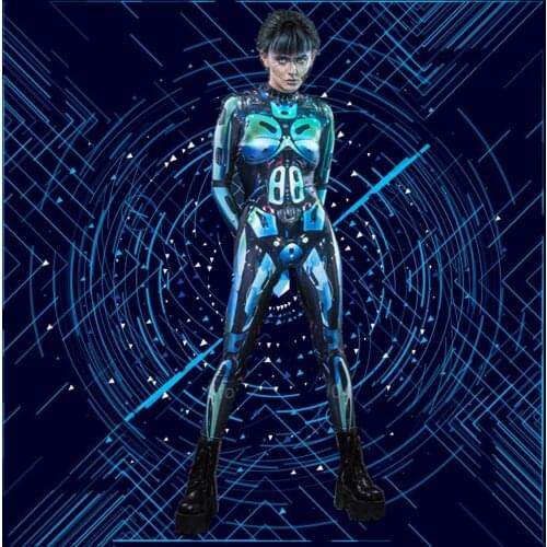 Female Halloween Costume Robot Cosplay Costume Women Sexy Gothic Carnival Fancy Jumpsuit Technology Steampunk Bodycon Party Wear