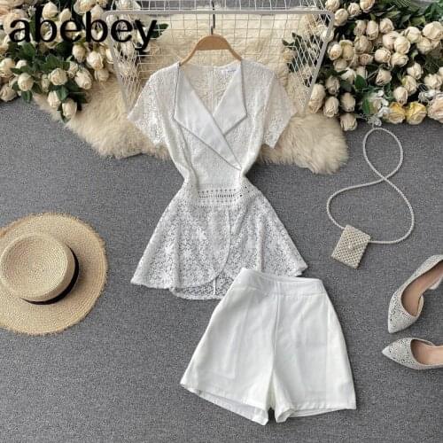 Women Spring Retro Suit Short Sleeve Loose Casual Tops+High Waist Wide Leg Short Pants Two Piece Set