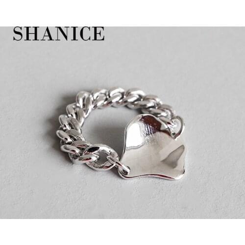 SHANICE 925 Sterling Silver Retro Hollow Chain Adujustable Ring Opening With Irregular Plate Lady Vintage Fashion Silver Jewelry