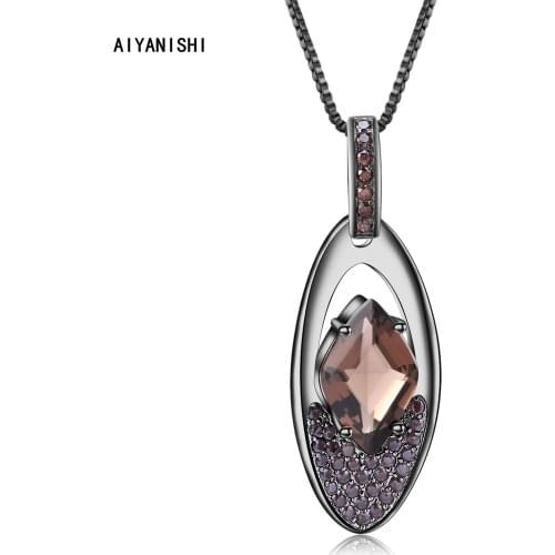 AIYANISHI 925 Sterling Silver Smoky Quartz Vintage Pendant Necklace Women Wedding Engagement Waterdrop Pendant Necklaces Gifts