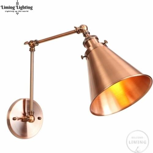 Golden Rose Long Arm Wall Lamp Vintage Bedroom Loft Adjustable Industrial Wall Lights Sconce LED Edison Style Home Lighting
