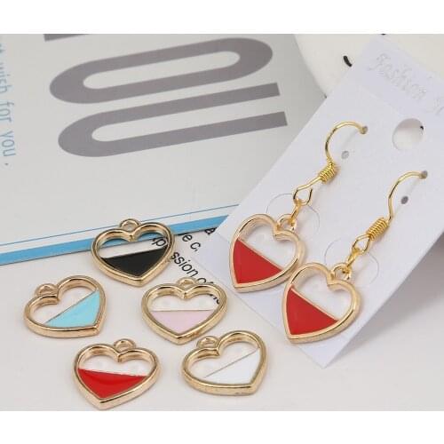 10pcs Trendy Alloy Heart Enamel Charms Lovely Handmade Pendant Jewelry Findings For Earrings Necklace Bracelet