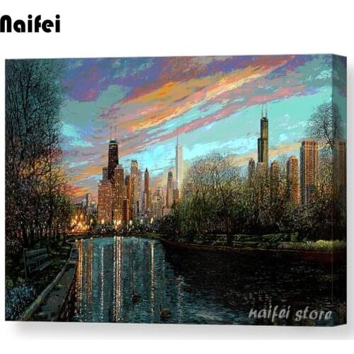 5d Diamond Painting Cross Stitch kit Twilight Serenity modern city night view 5D DIY Full Square round Mosaic Embroidery picture