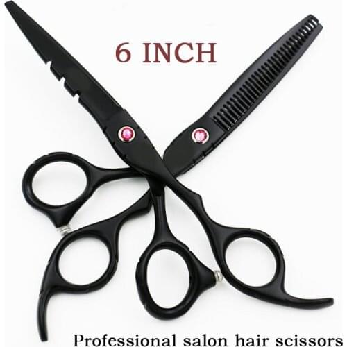 6 inch Professional Hairdressing scissors set Cutting+Thinning Barber shears black High quality free shipping