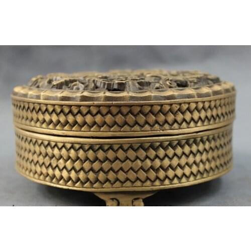 Bi002114 Tibet Bronze Buddhist Myth 2 Dragon Head Ball Statue Box Incense Burner Censer