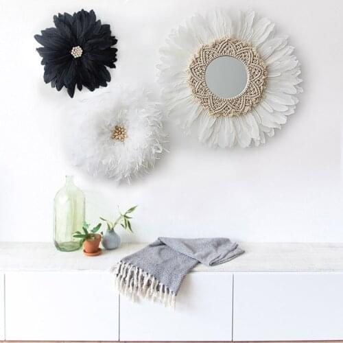 Ins Handmade Tapestry Feather Mirror Decoration Original Design Decoration Wall Hanging Home Decoration Wall Mirrors