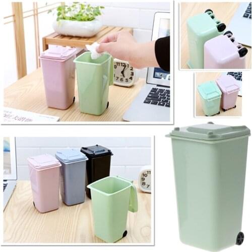 Mini Wheelie Trash Can Pen Holder Storage Bin Desktop Organizer Garbage Bucket