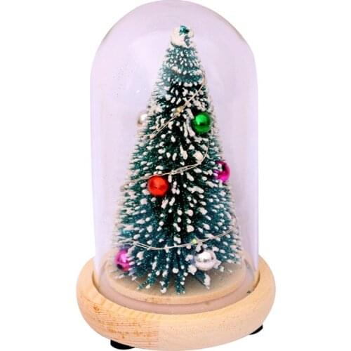 Wooden Glass Cover New Year Christmas Tree Ornaments Glowing Mini Christmas Tree Decoration adornos de navidad para casa