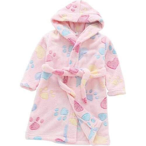 Childrens Clothes Autumn 2021 New Cute Cat Paw Printing Girls Bathrobe Kids Warm Bathrobe Boys Home Service 2 3 4 5 6 7 8 Years