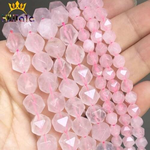 Faceted Pink Quartz Stone Beads Round Loose Spacer Beads For Jewelry Making DIY Bracelets Necklace 15inches Strands 6/8/10/12mm