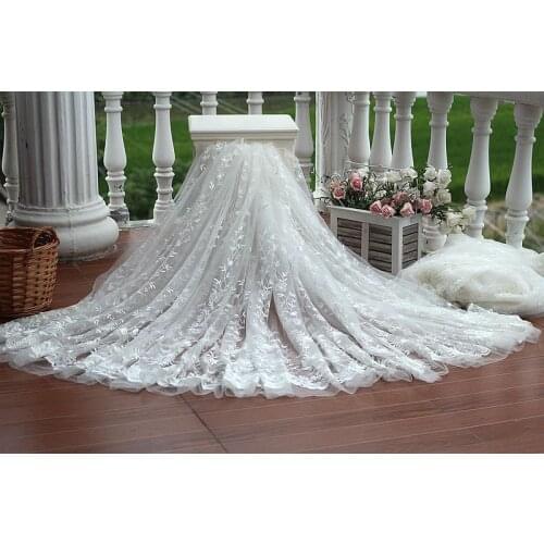 Free shipping width150cm Ivory Lace Fabric Embroidered Wedding Lace Trim Dress Coat