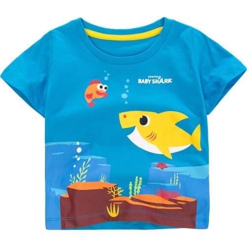 Little Maven New Summer Kids Blue Ocean SeaWorld Shark O-neck Printed Short-sleeved Cotton Knitted Boys Casual Cool Tshirts Tops