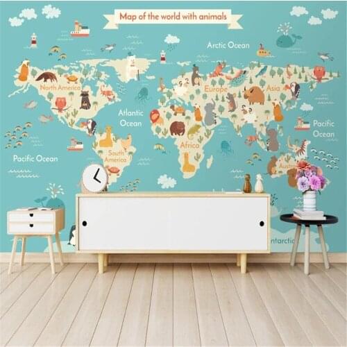 Milofi factory custom wallpaper mural 3d modern cartoon animal world map childrens room background wall painting