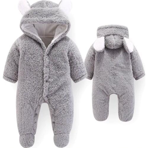 Cute Newborn Infant Hooded Jumpsuit Jacket Outerwear Baby Boy Girls Winter New Thicken Coat Toddler Cotton Warm Romper
