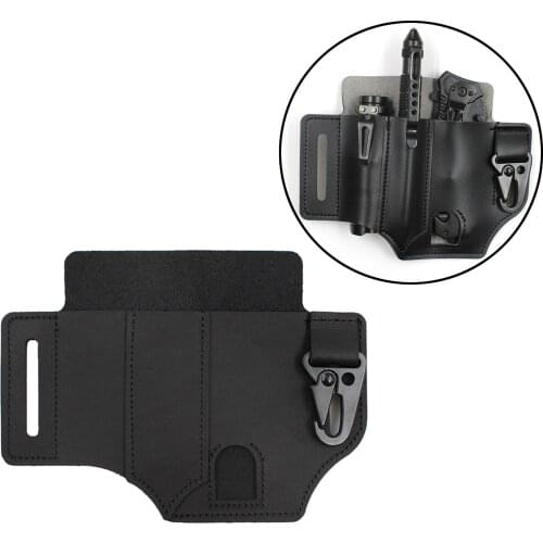 Multitool Sheath for Belt Pocket Organizer Mens Leather Sheath with Pen Holder Key Fob Flashlight Sheath Pouch