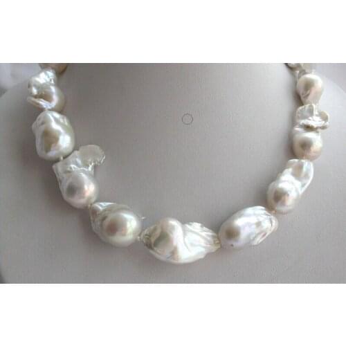 Vogue popular big 33mm baroque white keshi reborn freshwater pearls necklace 18"
