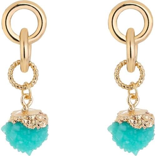 Fashion Blue Irregular Crystal Golden Earrings Original Design Fashion Jewelry Retro Charms Women Wedding Earring