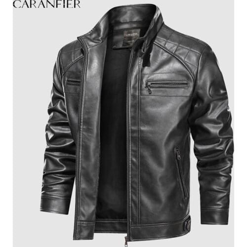 CARANFIER Men Leather Jackets Male Motorcycle Coats Mens Clothing Retro PU Bomber Winter Windproof Outerwear Chaquetas Hombre