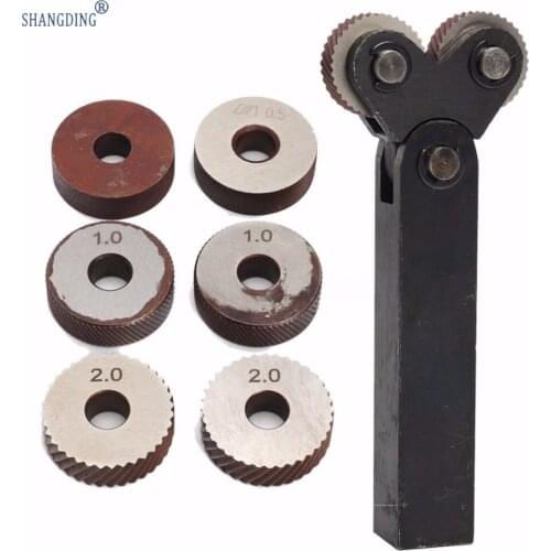 7pcs Steel Dual Wheel Knurling Tool Set With Diagonal Linear Knurl Wheel 0.5mm 1mm 2mm Pitch Linear Pitch Knurl Set Lathe Cutter