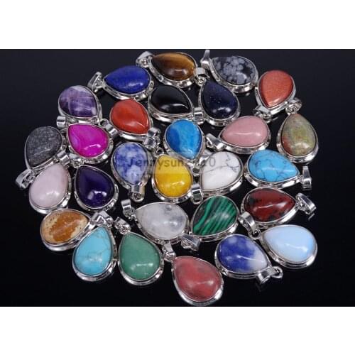 Natural Gems Stone Crystal Teardrop Drop Reiki Chakra Pendant Charms Silver Plated 10Pcs/Pack