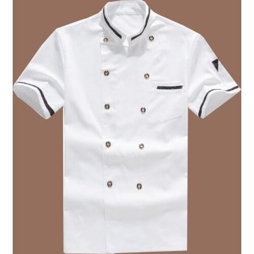 New chefs short-sleeved breathable clothes summer wear overalls men and ladies overalls hotel kitchen chef white uniforms