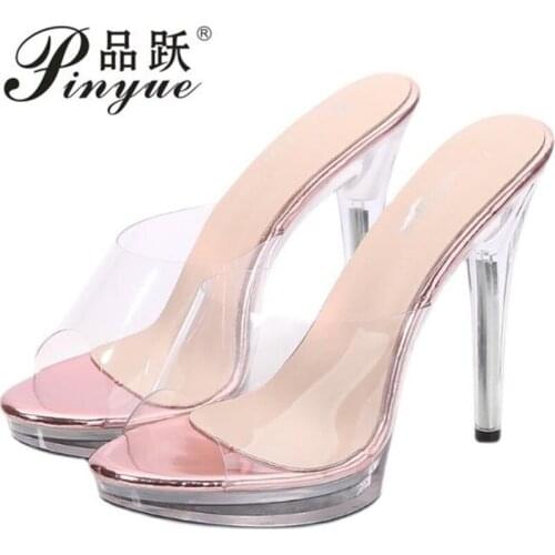 2021 summer new fashion thin heel super high heel sexy show waterproof platform transparent crystal glass womens sandals