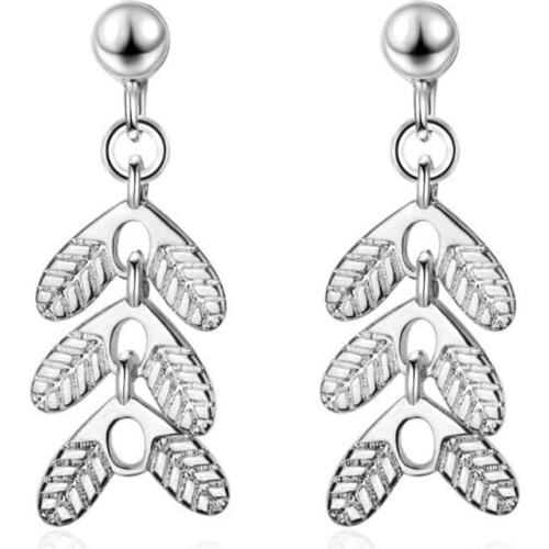 New Temperament Exquisite Creative Atmosphere 925 Sterling Silver Jewelry Long Leaves Two Colors Women Stud Earrings SE648