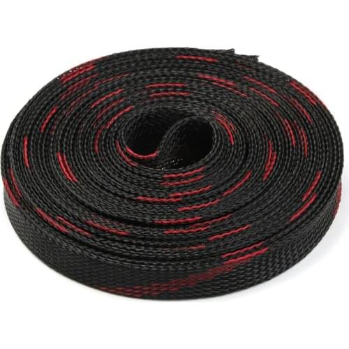 100M Black red Braid Sleeving 2/4/6/8/10/12/15/20/25mm Tight Wire Cable Protection Expandable Cable Sleeve Wire Gland Insulated