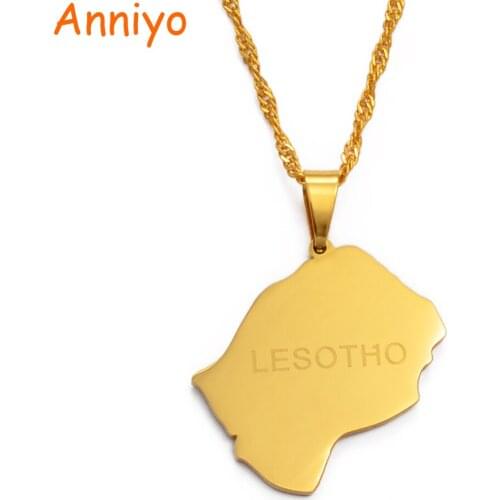 Anniyo Kingdom of Lesotho Map Pendant & Necklace African Countries Mmuso wa Lesotho Maps Jewelry Gifts #023621