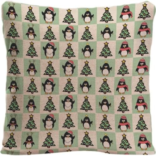 Festive Penguins And Christmas Trees Pattern Throw Pillow Case Decorative Cushion Cover Pillowcase Customize Gift For Sofa Seat