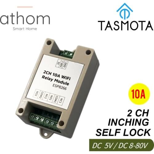 ATHOM Tasmota 2CH WiFi Relay Module Inching Switch Self-locking Entry Access Gate Control DC 5V 12V 8V-80V