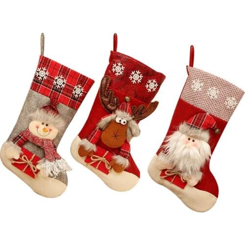 3pcs Christmas Stocking Decorative Christmas Ornament Pendant Cloth Candy Bag for Home Mall