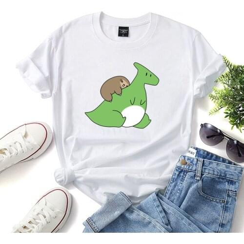 Sloth Print Womens Tshirt Casual Harajuku Cartoon Dinosaur Basic Tees Streetwear Beach Large Size Summer T Shirts Ladies Tops