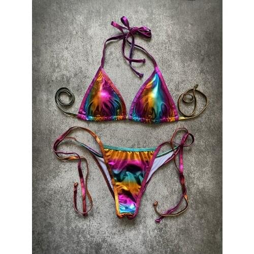 Sexy Swimwear Women Halter Bathers Bling Sequin Bikini Set Cut Out Push Up Padded Bathing Suit Thong Swimwear Glitter Biquini