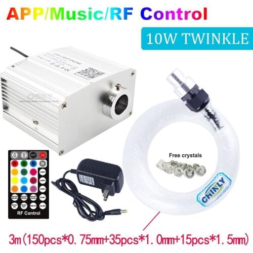 Twinkle Music Control Fiber Optic Lights 10W RGBW LED Light with 3M Fiber Optic Cable Ceiling lights Bluetooth APP & RF Control