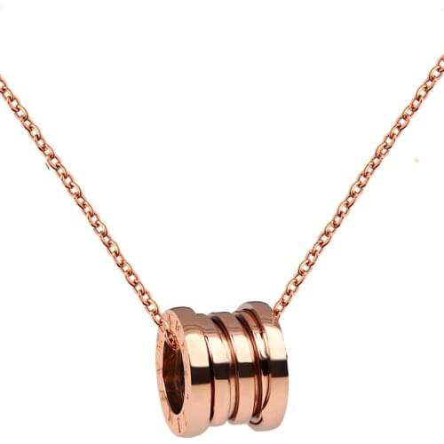 18KGP Titanium Steel Jewelry Rose Gold Color Roman Number Spring Pendant Necklace Gift For Women Girl Lady (GN226)