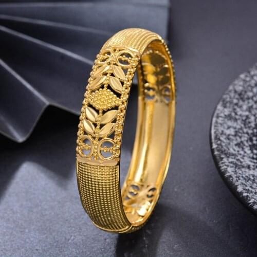 Wando 1pcs/lot Trendy Gold Color Bangles For Women/Girl Middle Eastern Arab/Dubai Copper Bracelets Jewelry Halloween Mama Gifts